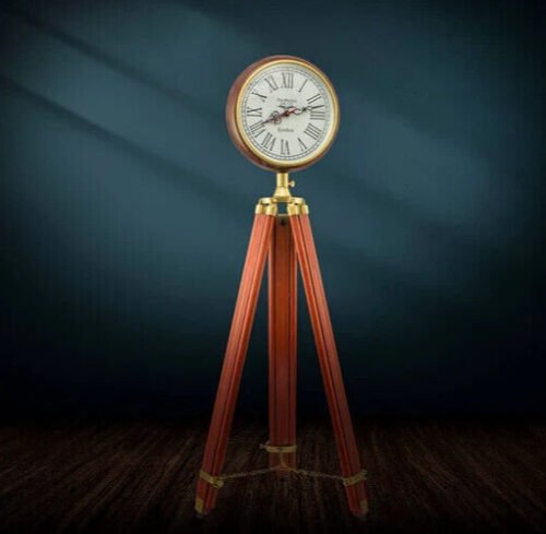 Antique Floor Standing Grandfather Clock Brass Clock With Wooden Tripod Gift