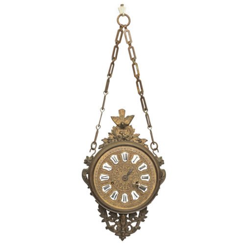 Antique French 8 day Brass Cartel Wall Clock Time & Strike 1880