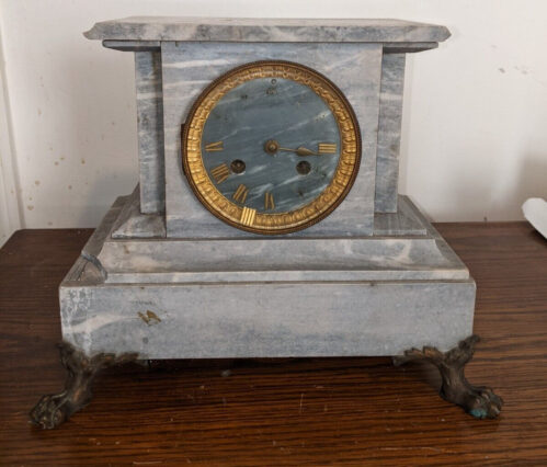 Antique French Grey Marble Mantel Mantle Clock