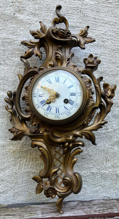 Antique French Japy Freres Bronze Acanthus Cartel Wall Clock T&S Working 21x11x5