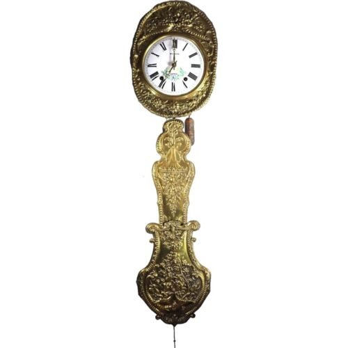 Antique French Mesaize Cagnes Brass, Iron and Enamel Comtoise Wall Clock