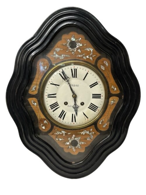 Antique French Nadua Wall Clock Large Wall Clock Key Wind Power 25” x 20”