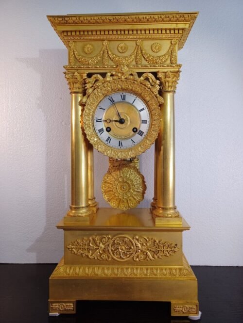 Antique French Neo Classical Gilded Bronze Portico Table Clock PONS Circa: 1830