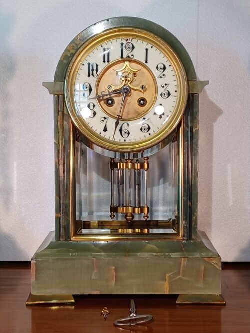 Antique French Neo Classical Onyx & Crystal Table Clock by S Marti et Cie