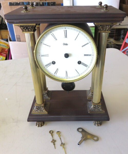 Antique French ODO Mechanical Pendulum Wood & Brass Chime Clock
