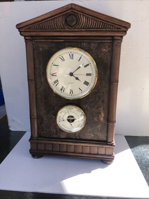 Antique French Wooden Wall Clock with Android Barometer