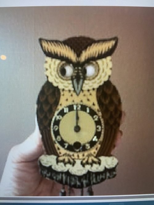 Antique German Blinking Eye Owl, Pendulette novelty clock: 6.5" x 3" x 1.5"
