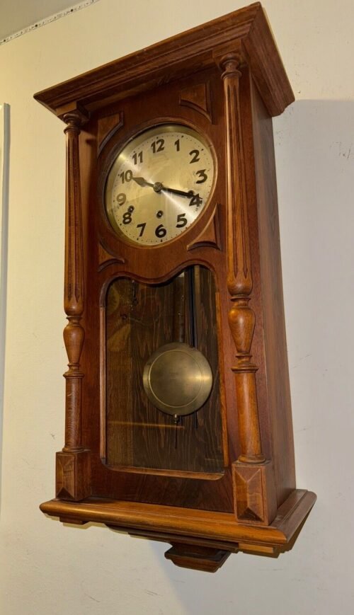 Antique German Box Regulator Wall Clock, Westminster Quarter Strike Chimes