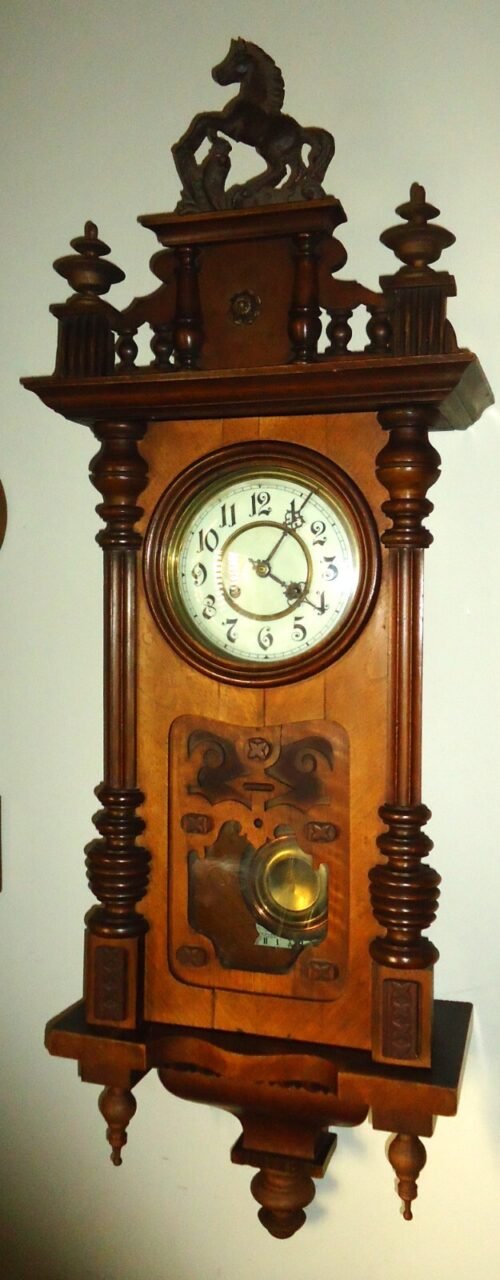 Antique German Vienna Regulator clock, runs and chimes, 8 day movement