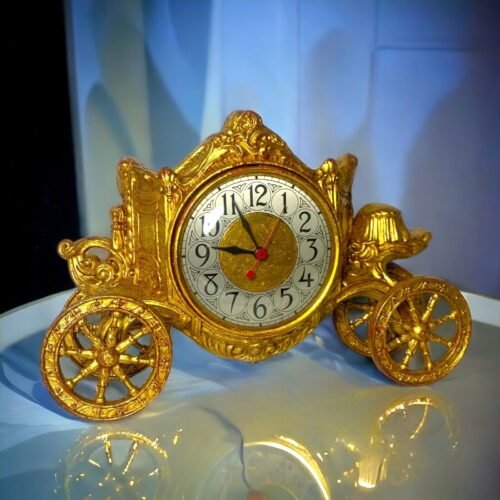 Antique Handmade 1930's 24K Gold Leaf Gilded Rococo Electric Mantel Clock