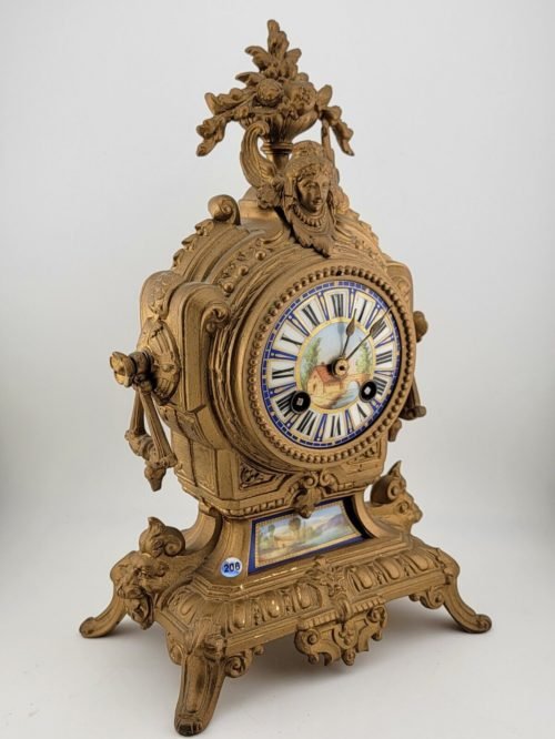 Antique Imperial French Louis XV Sevre Style Brass Mantel Clock- Untested. As-is