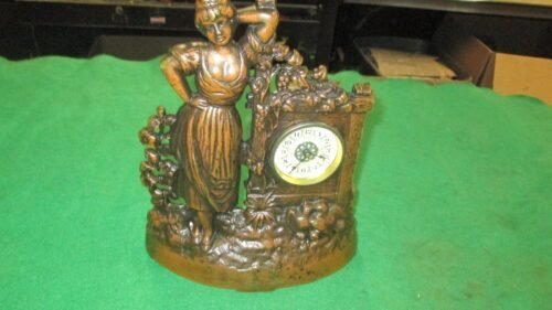 Antique Iron Clock with Lady Ornate Estate Find