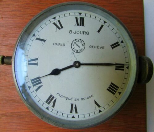 ANTIQUE JAEGER PARIS GENEVE 8 DAYS CLOCK WOOD BASE