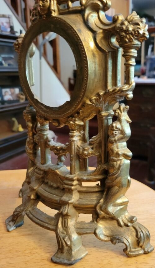 Antique Mantle Clock Gold Colored Ornate Frame Only Victorian