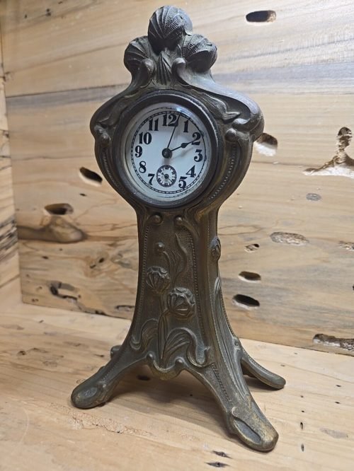 Antique Mini Mantel Clock Gilded Table Clock Floral Desk Top Office Decor C527