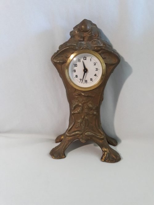 Antique Mini Mantel Clock Gilded Table Clock Floral Desk Top Office Home Decor