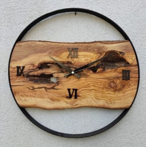 Antique New Designer Metal Olive Wall Clock Solid Wood Hand Carved Style Gift