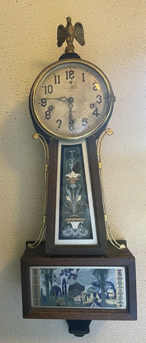Antique New Haven Quarter Hour Westminster Chime Banjo Wall Clock 8-Day