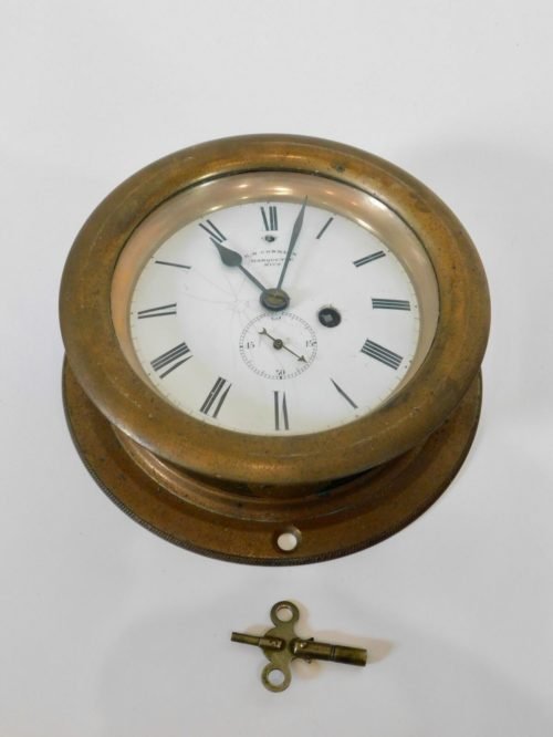 Antique Old G.N. Conklin Marquette Michigan Brass Ships Clock with Key
