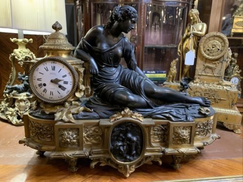 ANTIQUE PALATIAL FRENCH GILDED BRONZE MANTEL CLOCK, C.1880 S. DENIERE