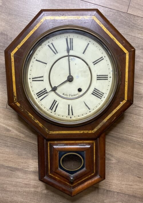 Antique Seth Thomas Oak Wood Octagon Colander Wall Clock