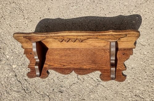 Antique Solid Oak Scroll Cut Wall Mount Kitchen Gingerbread Clock Shelf