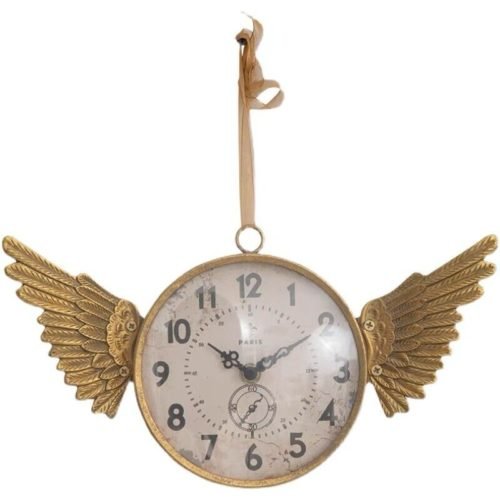Antique Style Hanging Metal Clock Angel Wings