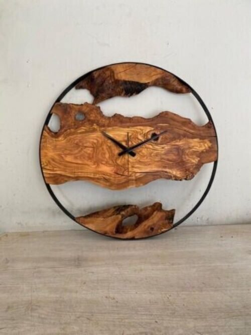 Antique Style Metal & Olive Wood Wall Clock , Christmas Gift, Handmade décor,