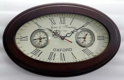 Antique Style Oval Wooden Wall Clock Brown Vintage Gift Clock Home Decorate