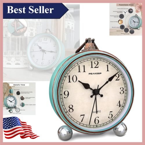 Antique Style Retro Bedside Alarm Clock - Progressive Sound - Light-Up Feature