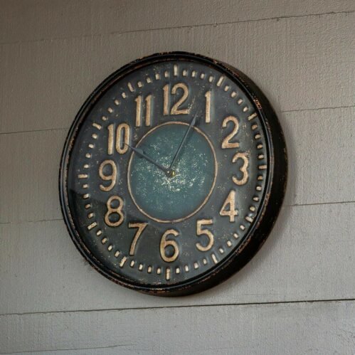 Antique Style Wall Clock Rustic Metal 18.75" Farmhouse Industrial