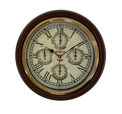 Antique Style Wooden World Time Wall Clock, Home & Office Wall