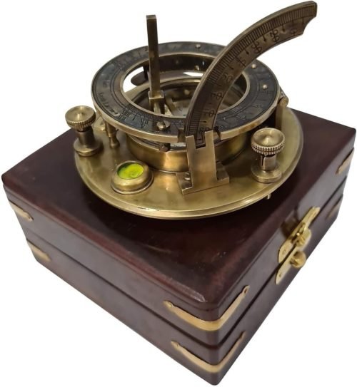 Antique Sundial Compass With Wooden Box Directional Magnetic Hiking Camping Gift