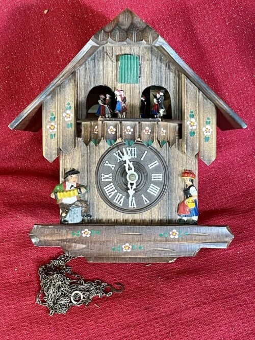Antique SWISS MUSICAL DANCERS German Black Forest Carved Cuckoo Clock