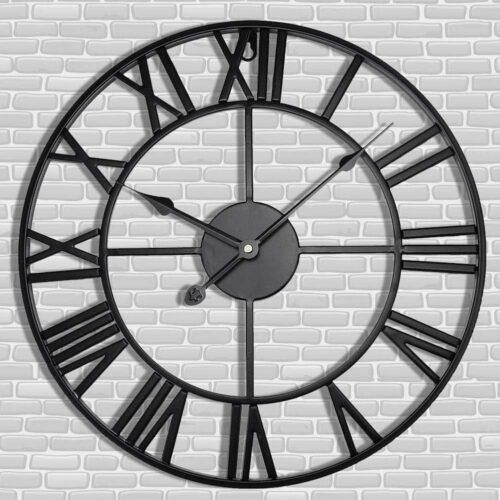 Antique Tower 24 inch Large Roman Numeral Wall Clock, Indoor 24in, Black