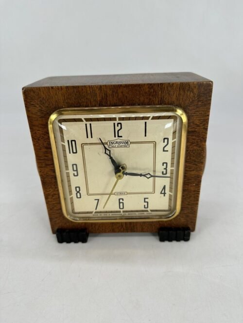 Antique Vintage Ingraham Co. Self Starting Wood Electric Table Clock (Read Desc)