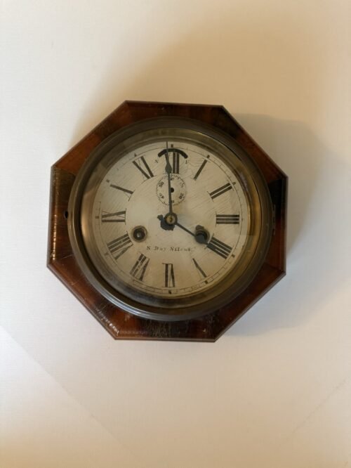 Antique Wall Clock Wooden Octagon Marine/Untested Missing Key