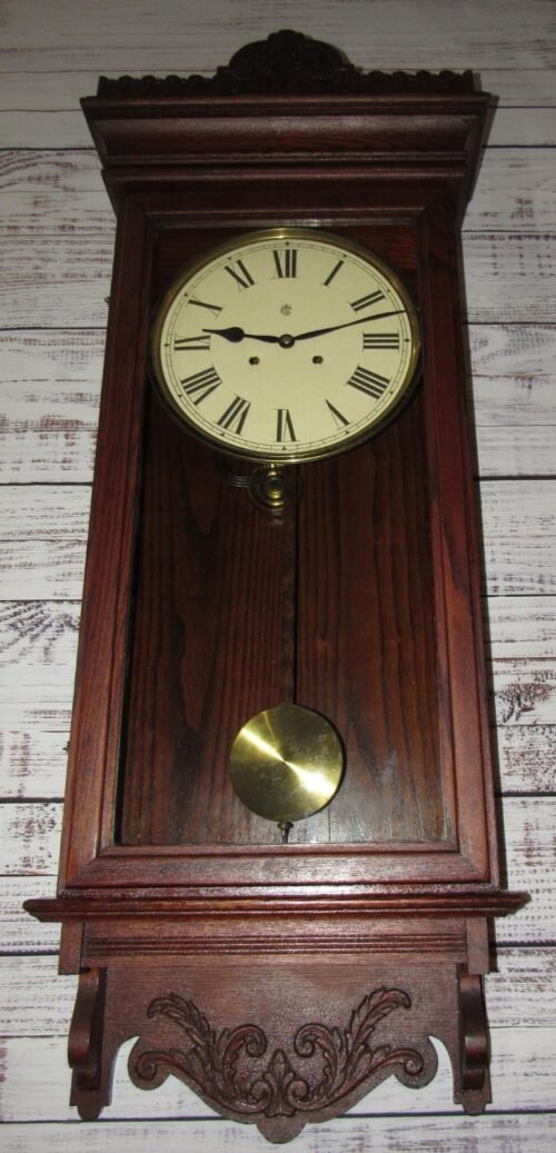 Antique Waterbury Regulator Wall Clock Large 8-Day, Time/Strike, Key-wind