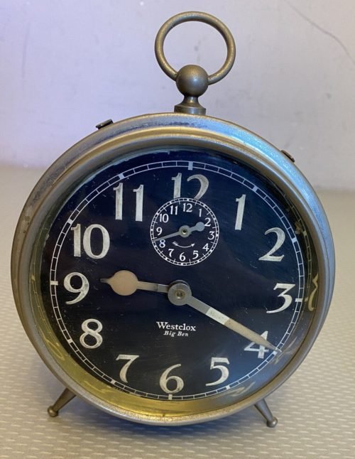 Antique Westclox Big Ben Alarm Clock 1919 Nickel Peg Leg Black Luminous 6" Dial
