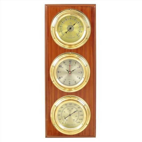 Antique Wooden Finish Round Solid Polished Brass Style Wall Clock Numerical Dial