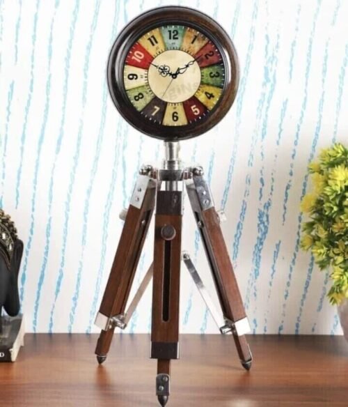 Antique Wooden Tripod Stand Table Clock Deck Clock Vintage Style Nautical Decor 2