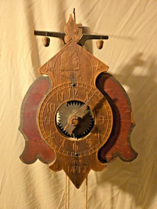 Antique Wooden Wall Clock Model Anno 1492 Columbus Exhibition Clock. Rare, Works