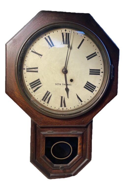 Antique WORKING Seth Thomas Wind Up Schoolhouse Wall Clock W/Key