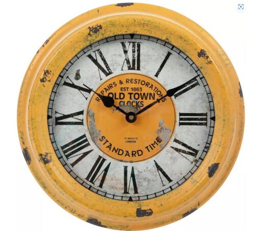 Antique Yellow Metal Wall Clock Vintage Distressed Rustic London