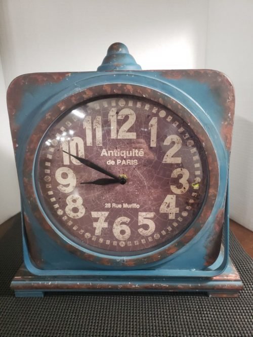 Antiquitè De Paris 28 Rue Murillo Blue Distressed Iron Casing Mantel Clock