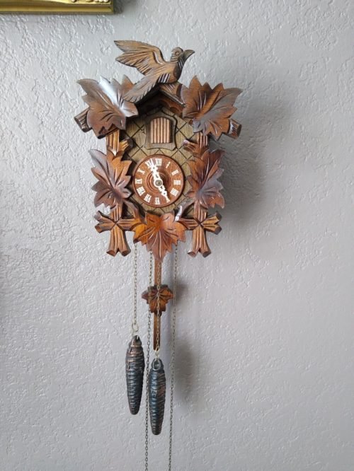Anton Schneider Cuckoo Clock German Black Forest 8 Day Hand Carved Five Leaf