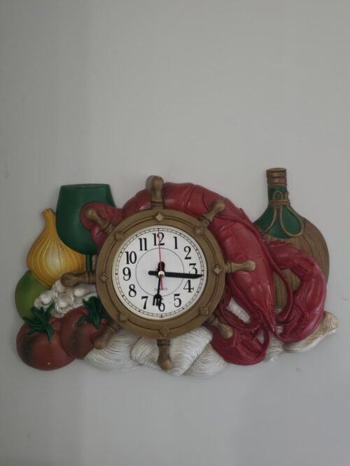 Apex Kitchen Hanging Wall Clock Lobster Seafood Ship Wheel Clams Wine Decor