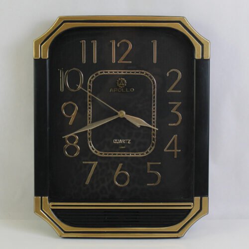 Apollo Quartz Battery Operated Chiming Wall Clock Black With Gold Trim Works