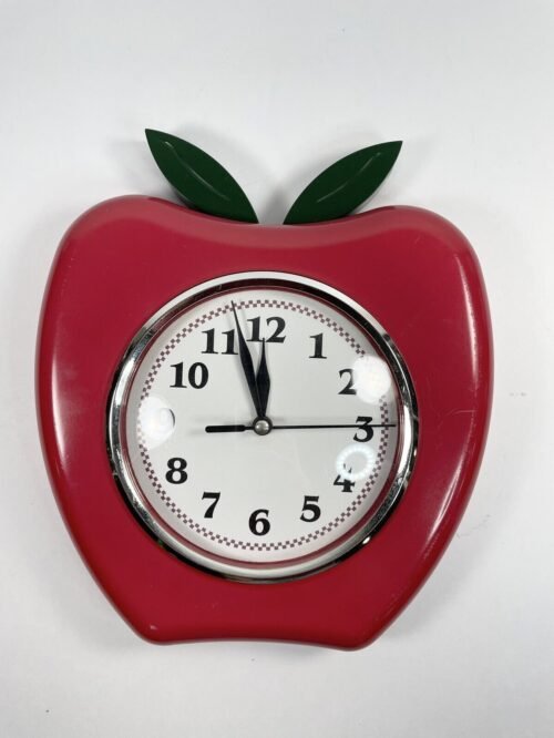 Apple Shape Wall Clock Red Apple With Two Green Leaf Kitchen Clock