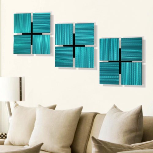 AQUA METAL WALL ART - Office Decor, Home Decor - Set of 3 Modern Wall Sculptures